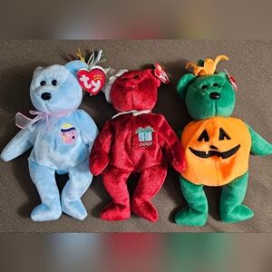TY Beanie Babies Plush Toy Set - Red, Blue, Green
